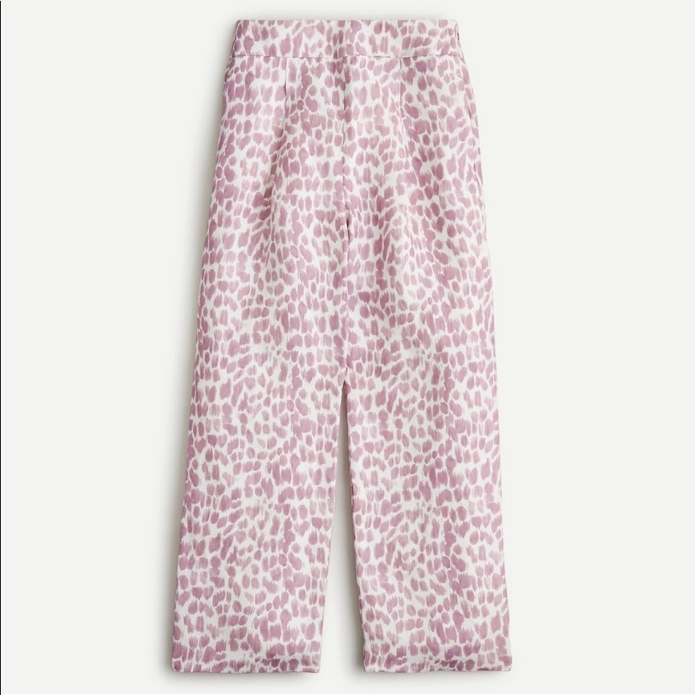 NWT J.Crew Pleated linen-blend pant in lilac giraffe print